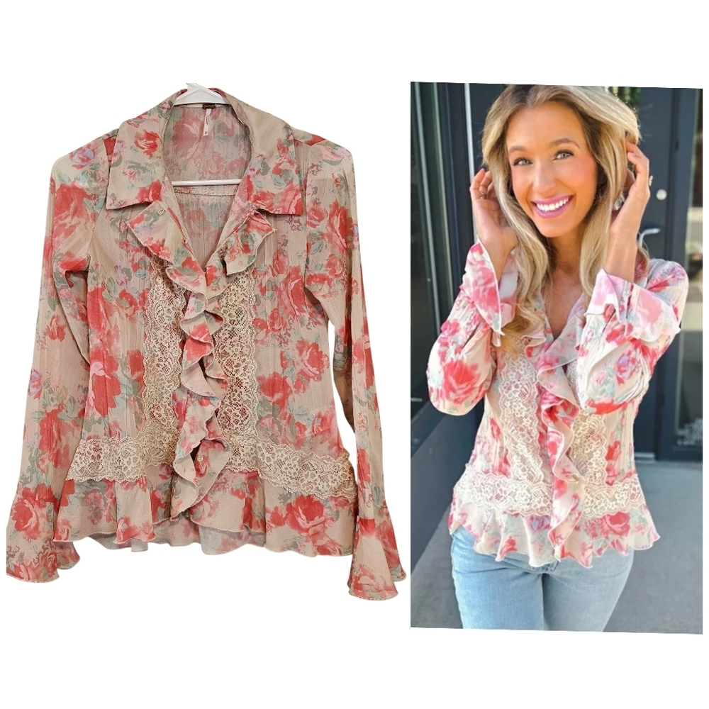 Free People Soft Girl Bad Arlt Love Ruffle Bell Sleeve Renaissance Victorian Sty
